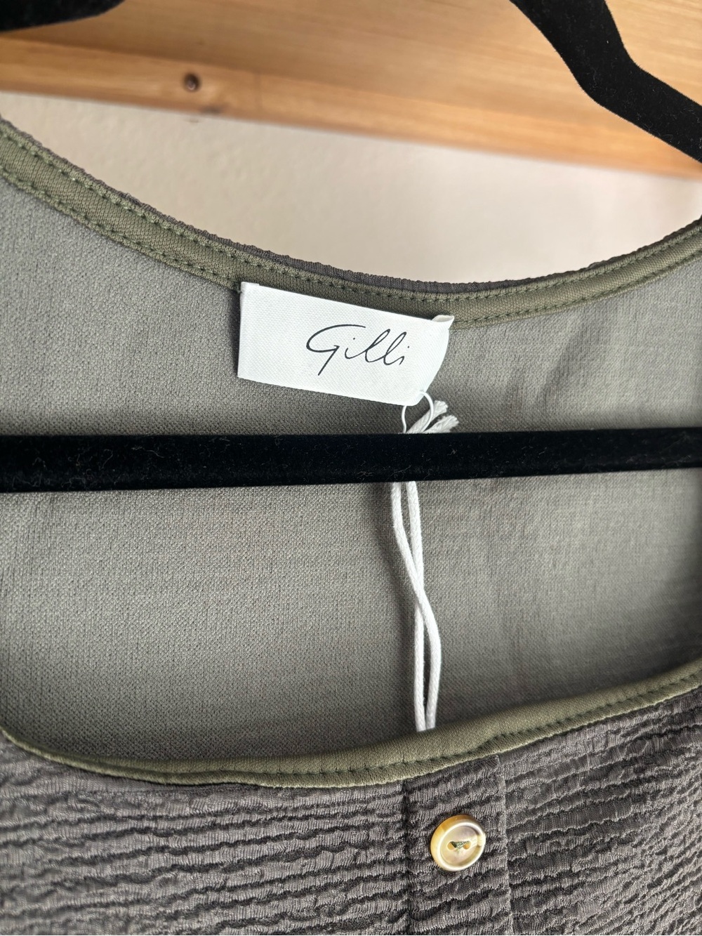 Gilli Olive Textured Knit Two-Piece Set - Scoop Neck Button Top & Flare Pants - Picture 10 of 17